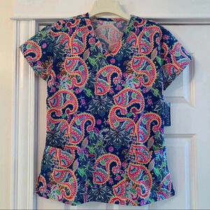 Scrubfinity Scrub Top XS Floral SCRUBS V-neck NWT Uniform Nurse Poly blend